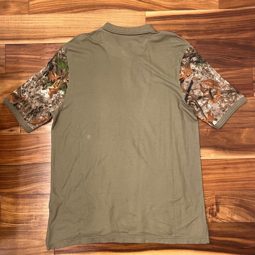 Cabelas Polo Shirt Mens XL Tall Olive Green Camo Sleeve Hunting Outdoor Pique - Picture 5 of 8